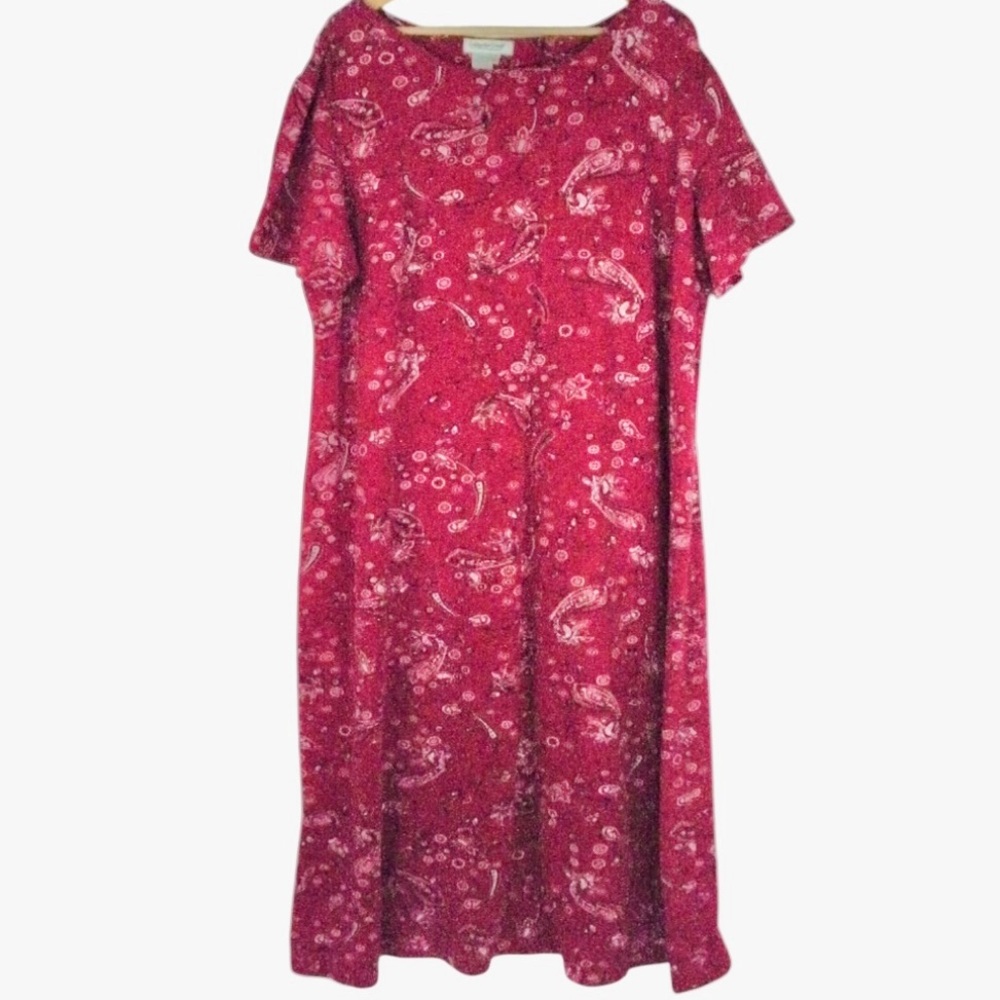 Coldwater Creek Red Paisley Handkerchief Pattern Cotton Flannel Nightgown 1X